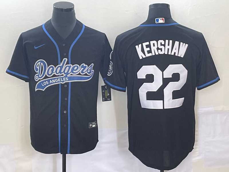 Mens Los Angeles Dodgers #22 Clayton Kershaw Black Cool Base Stitched Jersey